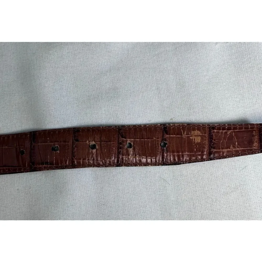 Brighton Men's 44 Reverisble Croco Leather Belt Tan & Black Silver Toned Buckle
